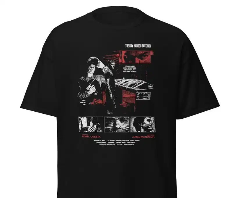 Dexter Morgan Handmade Graphic T-Shirt | Bay Harbor Butcher TV Show Tee | Vintage Crime Thriller Shirt