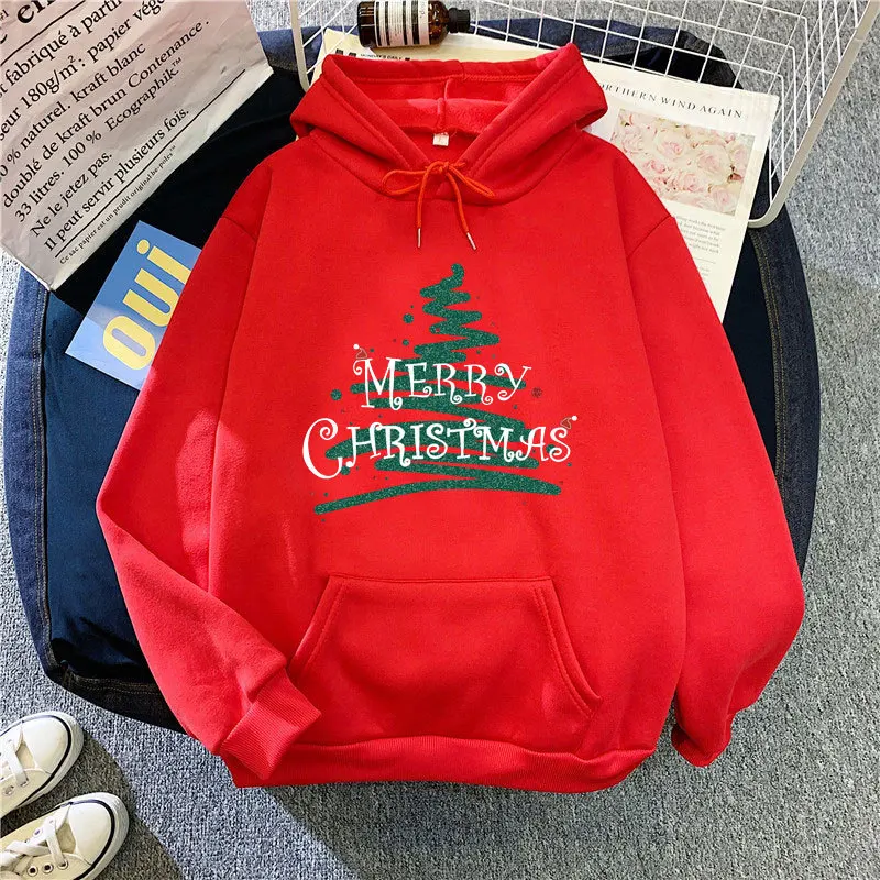 Christmas Women Hoodies Pullover Fashion Printed Casual Sweatshirts  Sporty Loose Long Sleeved Coats Ladies Autumn Winter