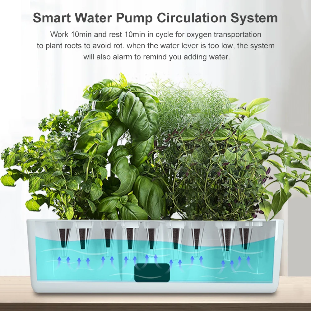 Smart Hydroponics Growing System Indoor Garden Kit 9 Pods Automatic Timing with Height Adjustable 15W LED Grow Lights 2L Tank