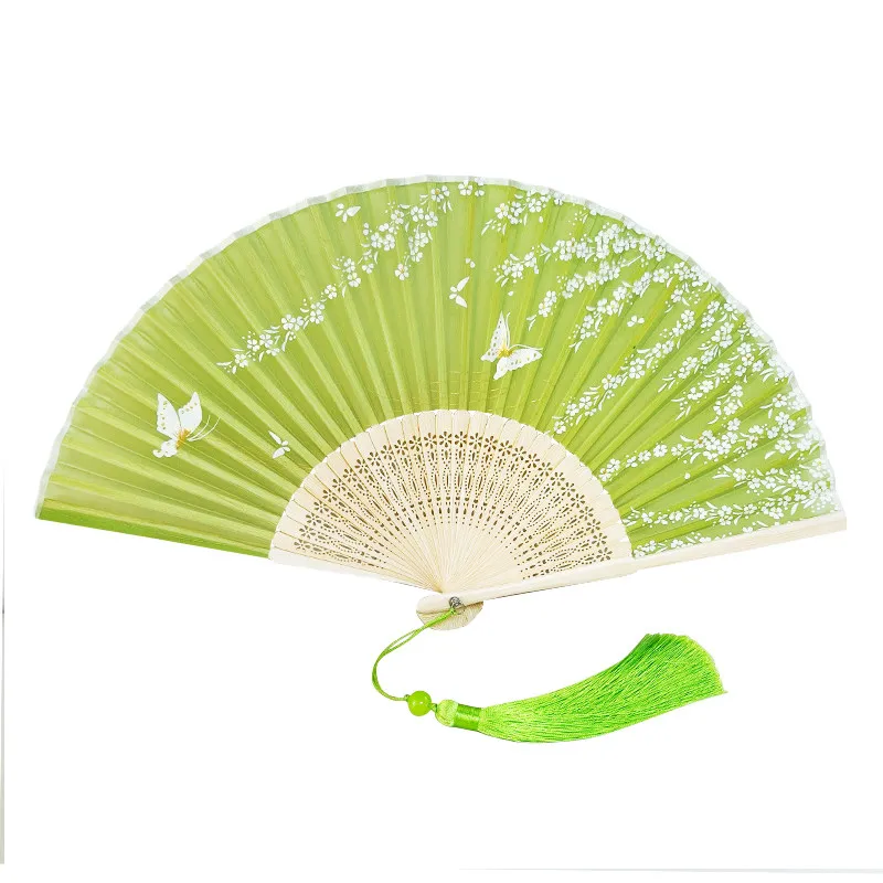 Gold Foil Small Folding Fan with Cherry Blossom Bamboo Pattern Portable Summer Cooling Daily Fan for Women Hanfu Cheongsam Gift