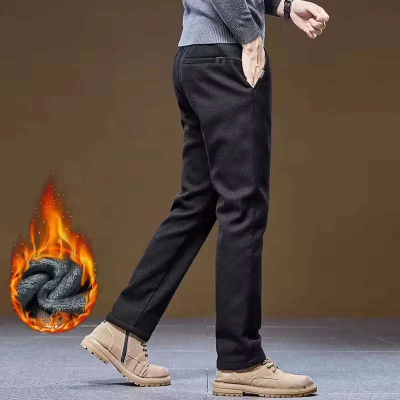 Pantaloni casual spessi in pile invernale Pantaloni classici versatili slim fit da lavoro da uomo Pantaloni da lavaggio per abbigliamento formale a media elasticità