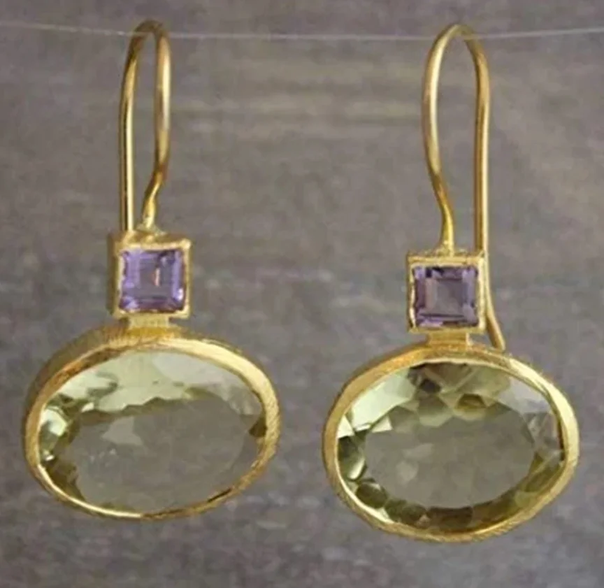 Pendientes colgantes redondos de piedra verde con incrustaciones de cristal para mujer, Color dorado antiguo, accesorios de regalo femeninos, joyería personalizada