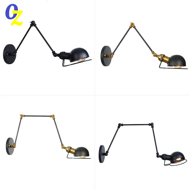 Modern Simple Adjustable Interior Led Wall Lamp White Black for Bedside Study Loft Vintage Swing Arm Reading Light Fixtures E27