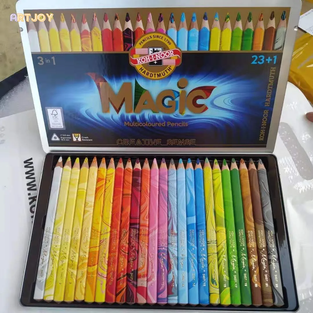 Derwent Koh-i-noor Magical 3-in-1 Color Pencils - 12 Rainbow Colors, Dual