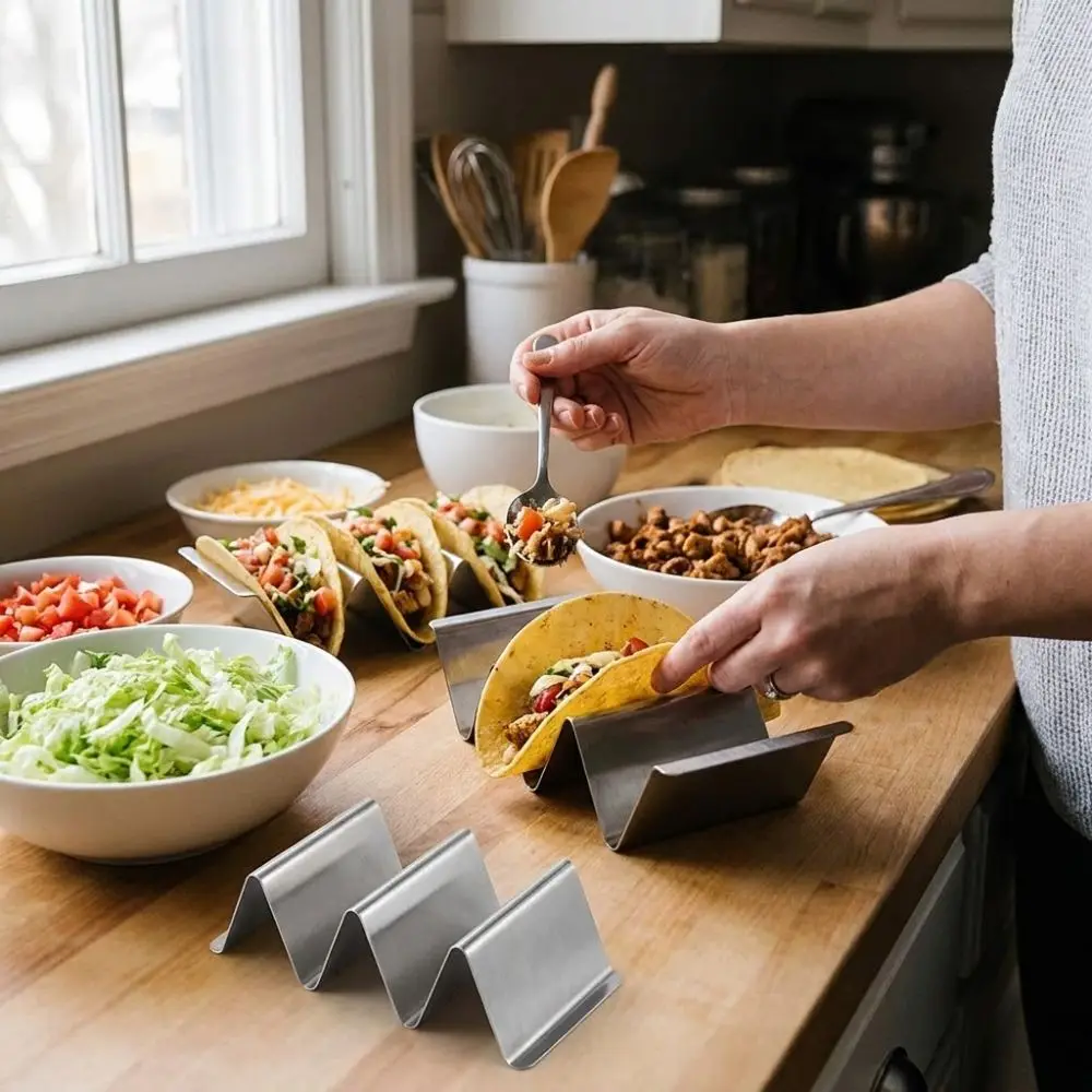 

Stainless Steel Taco Holders V-Shaped Multi Grids Tortilla Holder Non-Stick Stackable Taco Stand Rack Kitchen Dining