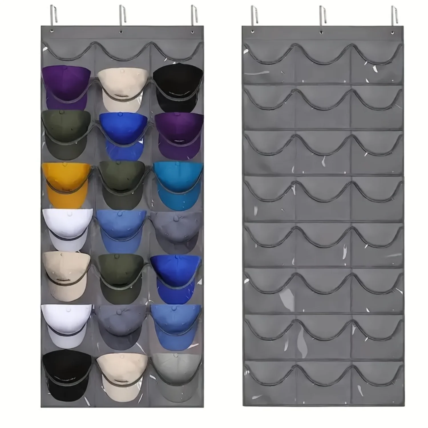 

Hat Hanging Bag With 24 Pockets Over The Door, Wall Hanging Rack, Heavy Duty Holder, Durable Displayed Organizer For Bedroom