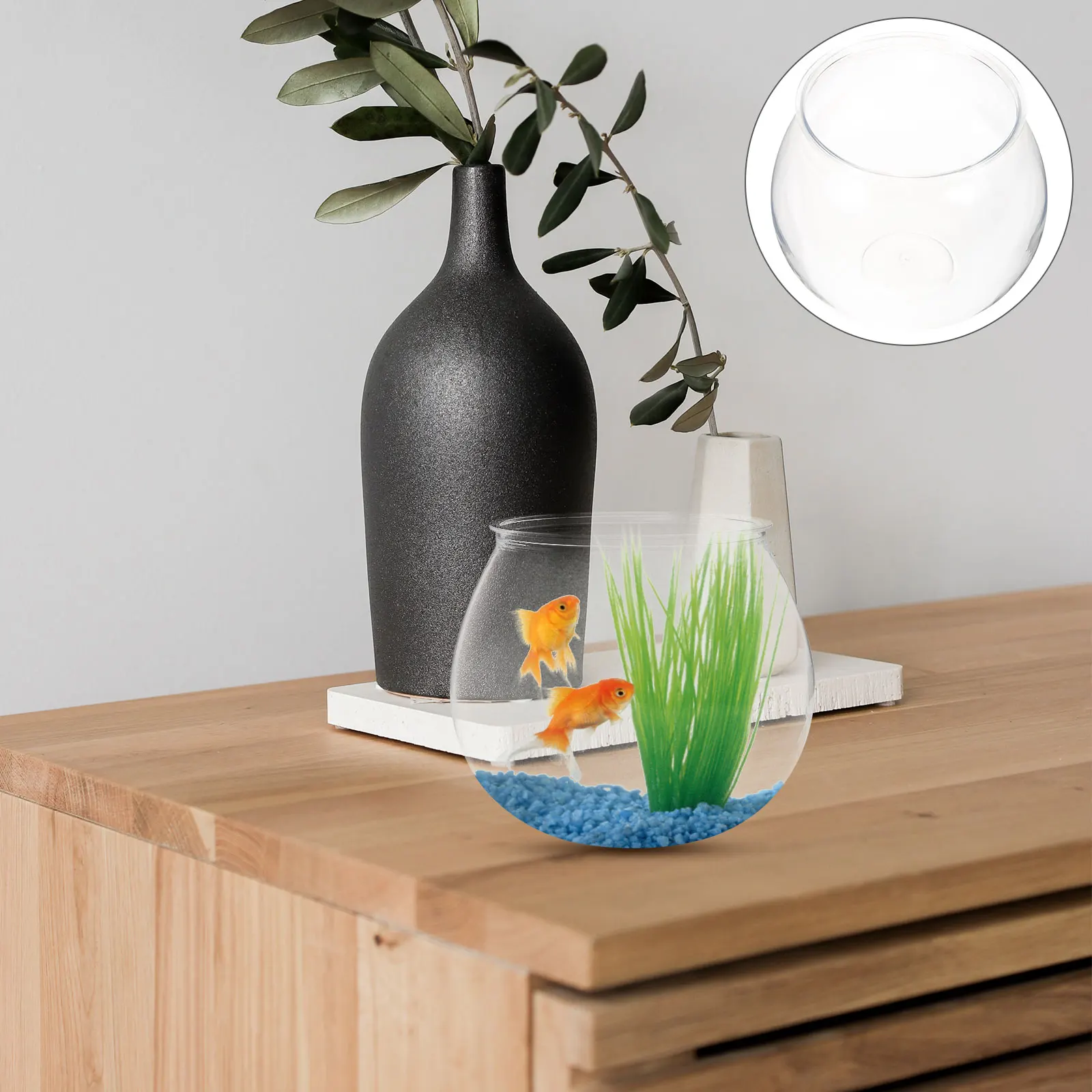 

3 Pcs Small Fish Tank on The Table Clear Plastic Office Desk Decor Bowl Globe Goldfish
