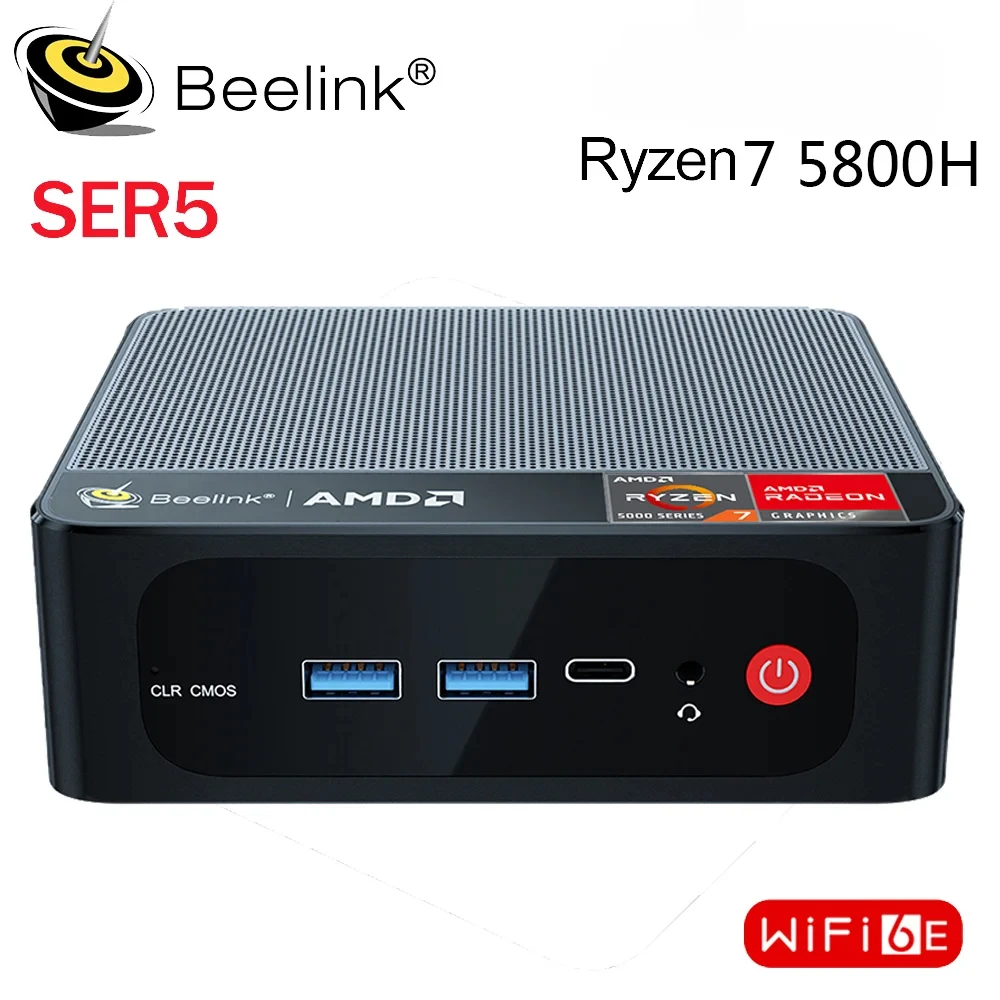 Beelink SER5 Pro AMD Ryzen 7 5800H WiFi 6E Mini PC Windows 11 DDR4 16GB 500GB SSD BT5.2 Desktop Game Computer