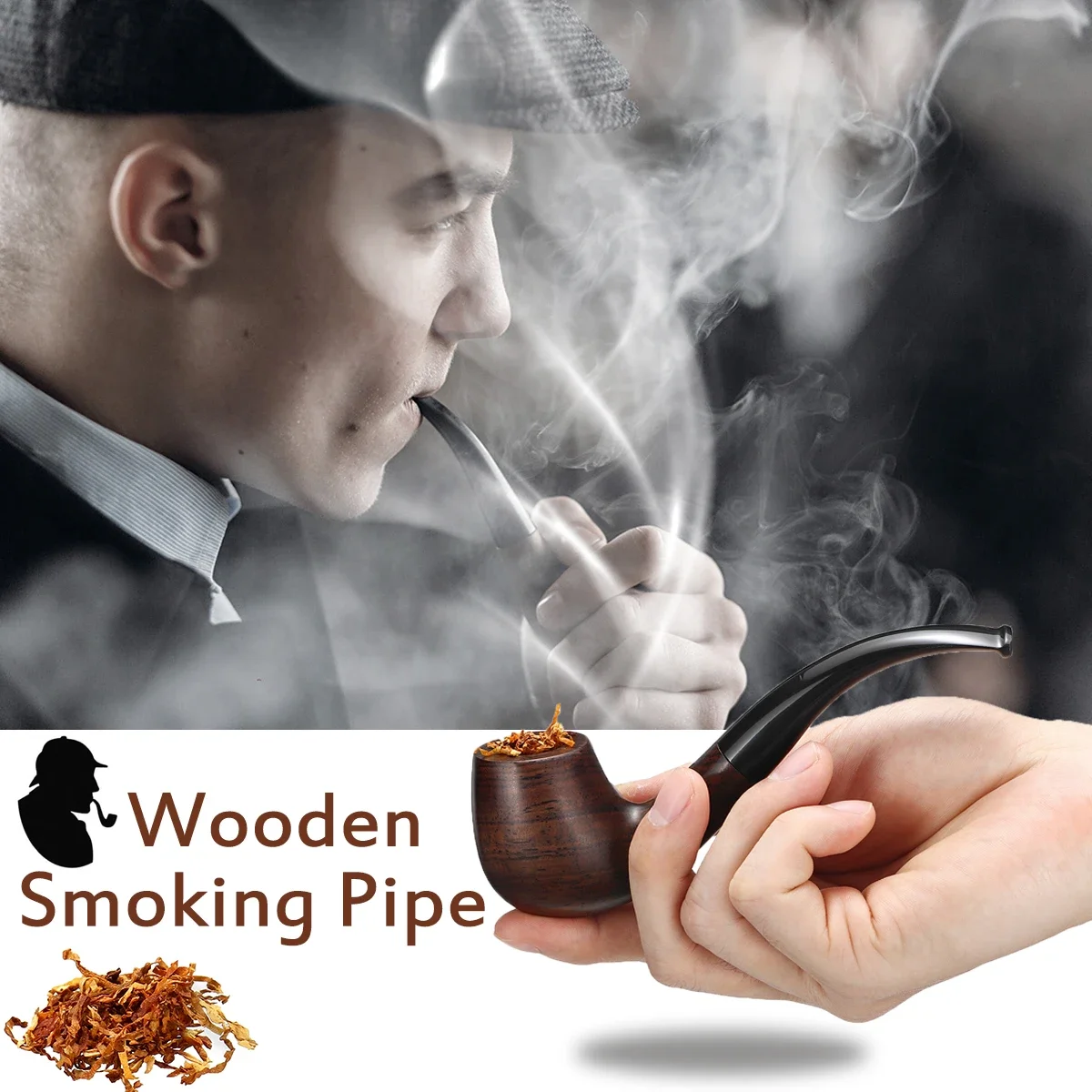 

Ebony Wooden Long Handle Curved Man High-ended Pipes Gift