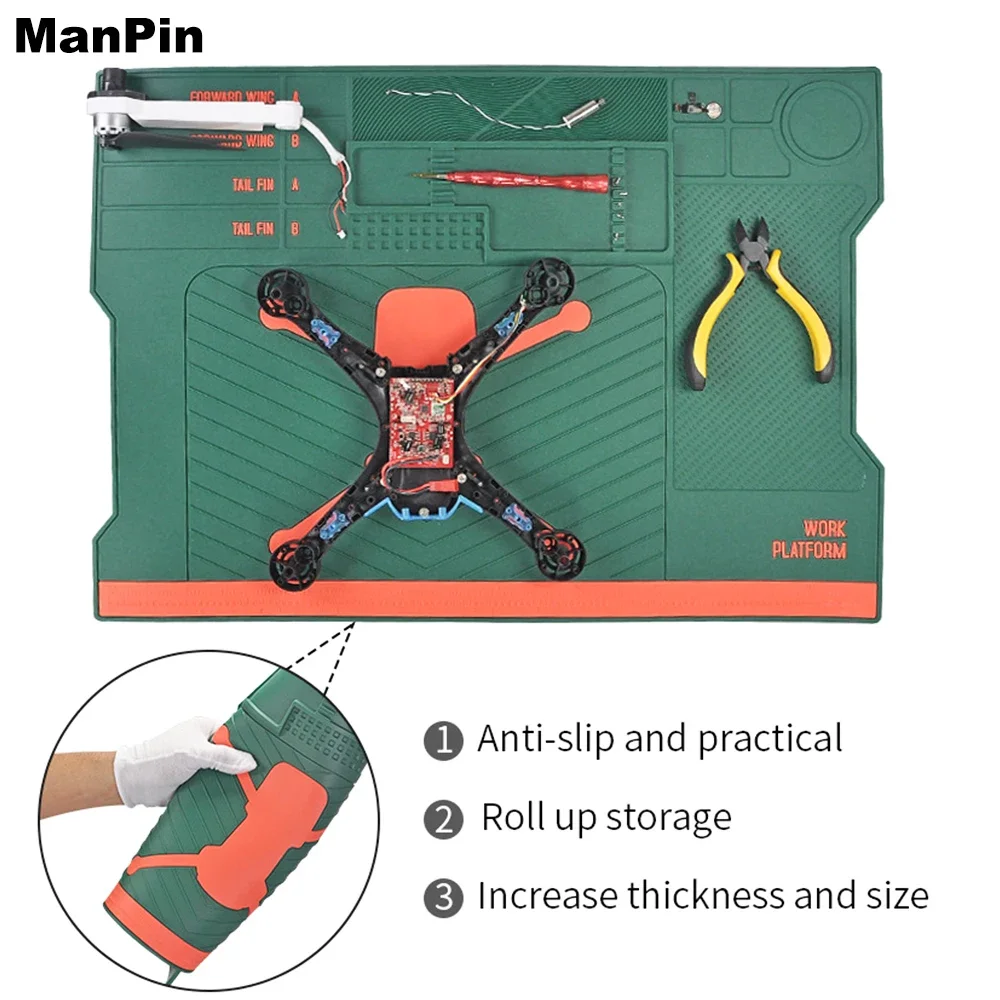 Drone Repair Pad Silicone Soldering Mat ESD Antistatic Heat Insulation Motherboard Electronics Phone Repair Working Platform