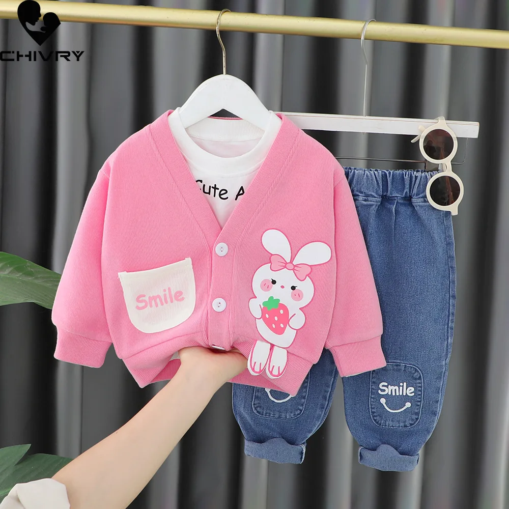 New Kids Baby Autumn Fashion Cute Cartoon Cardigans Sweater Sweatshirt with Pants Boys Girls Fashion Three-piece Clothing Sets