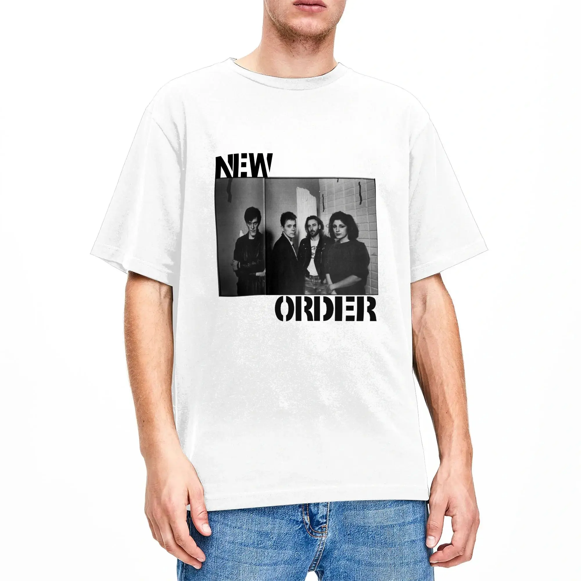 New Order Low Life Band Photo T-Shirts Men  Novelty Pure Cotton Tee Shirt Round Neck Short Sleeve T Shirts Unique Tops