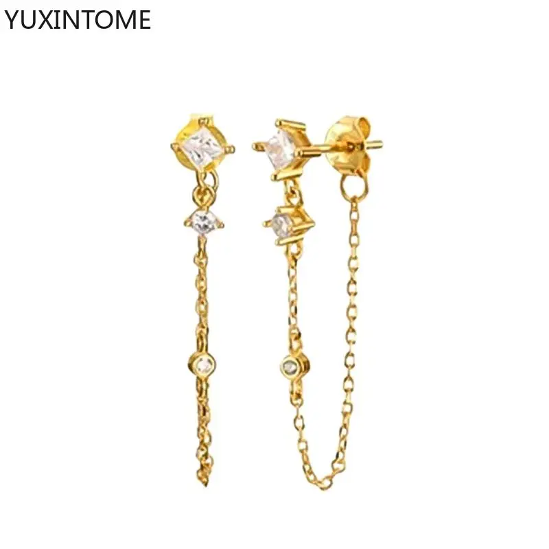 Women's 925 Silver Crystal Tassel Stud Earrings
