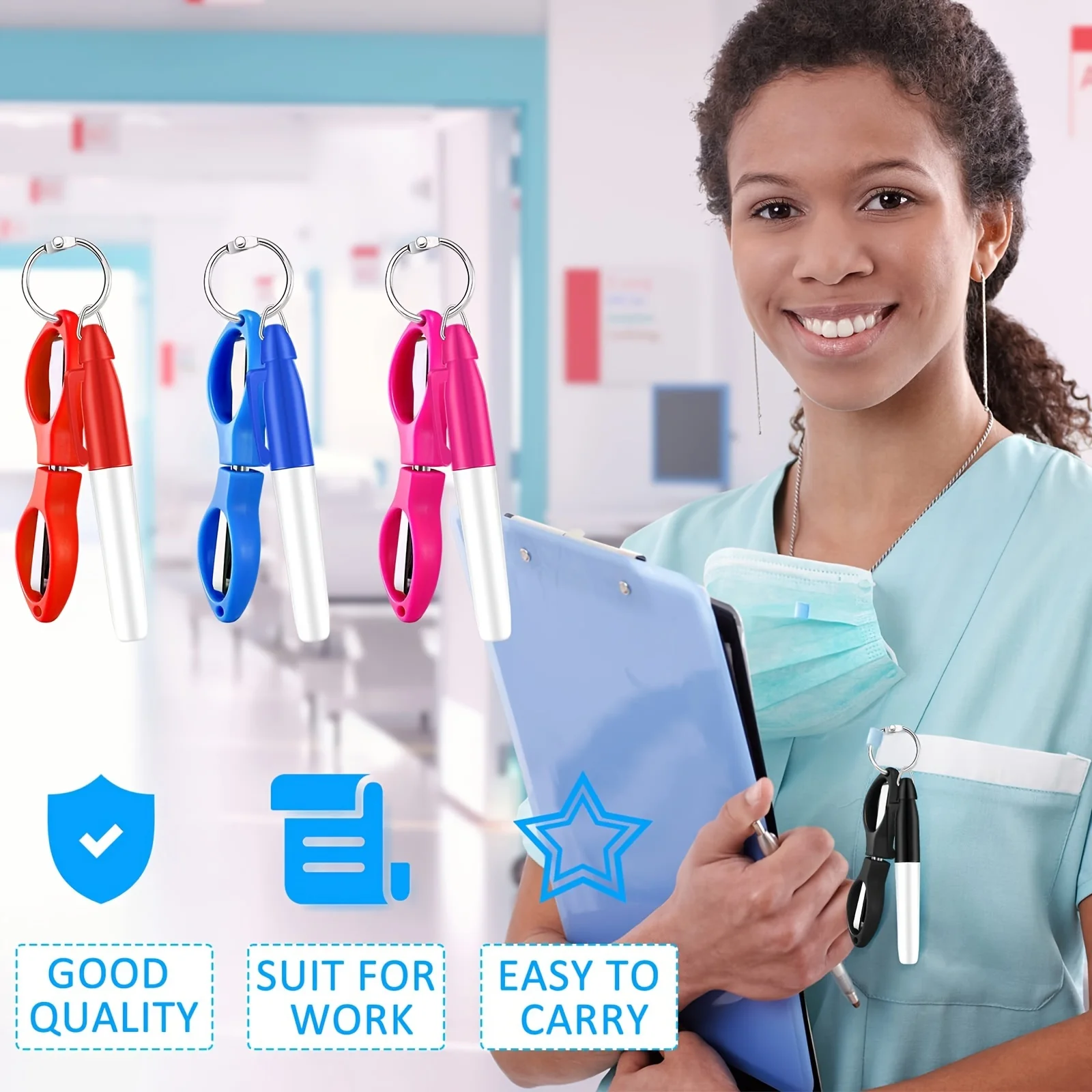 1 Set zusammenklappbare Sicherheitsschere für Krankenschwestern, Kunststoffgriff, Mini-Klappschere, Krankenschwester-Stift-Set – Detail 5