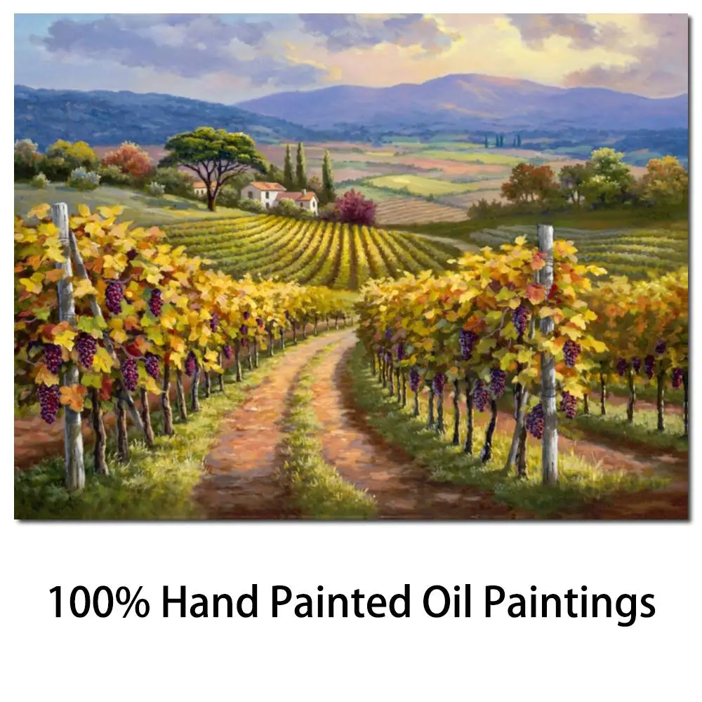 

Vineyard Hill Canvas Art Beautiful Landscape Painting Handmade Modern Village Artwork for Living Room Wall Decor High Quality