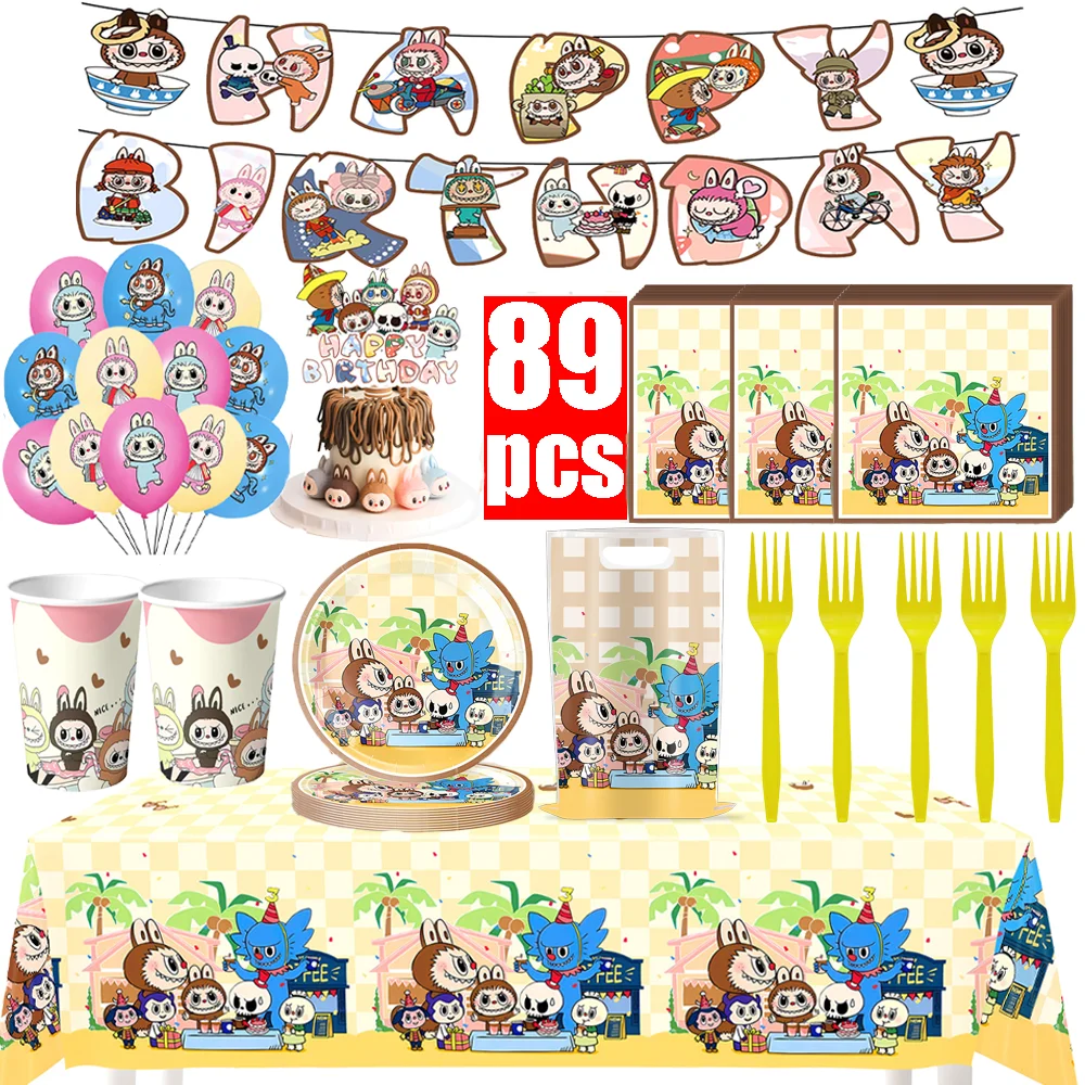 

Labubu Birthday Party Disposable Tableware Set Kawaii Labubu Party Tableware Cartoon Plate Cup Baby Shower Birthday Party Decor