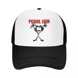 Red Pearls Jam Letters Metal Rock Band Unisex Mesh Baseball Cap For Women Men Preppy Snapback Caps Spring Summer Sunscreen Hat