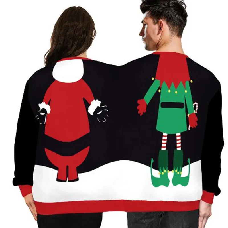 Christmas Sweater holiday spoof 3D digital printing couples two-piece double sweater loose lovers Funny Autumn Winter Clothing