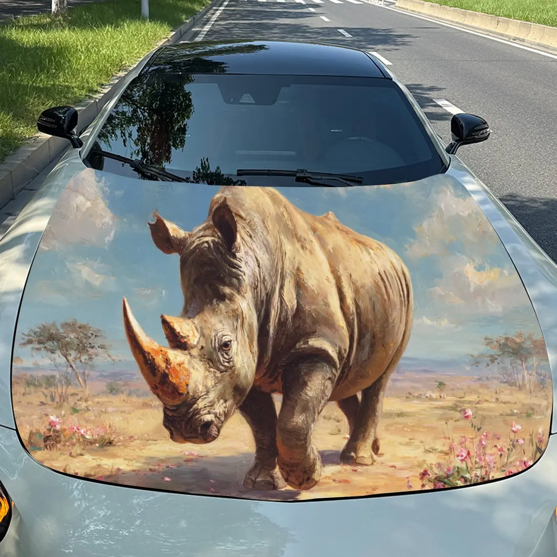 Художественная виниловая пленка для автомобиля в африканском стиле с носорогом, водонепроницаемая наклейка на капот автомобиля из ПВХ, самоклеящиеся устойчивые к царапинам наклейки для двигателя