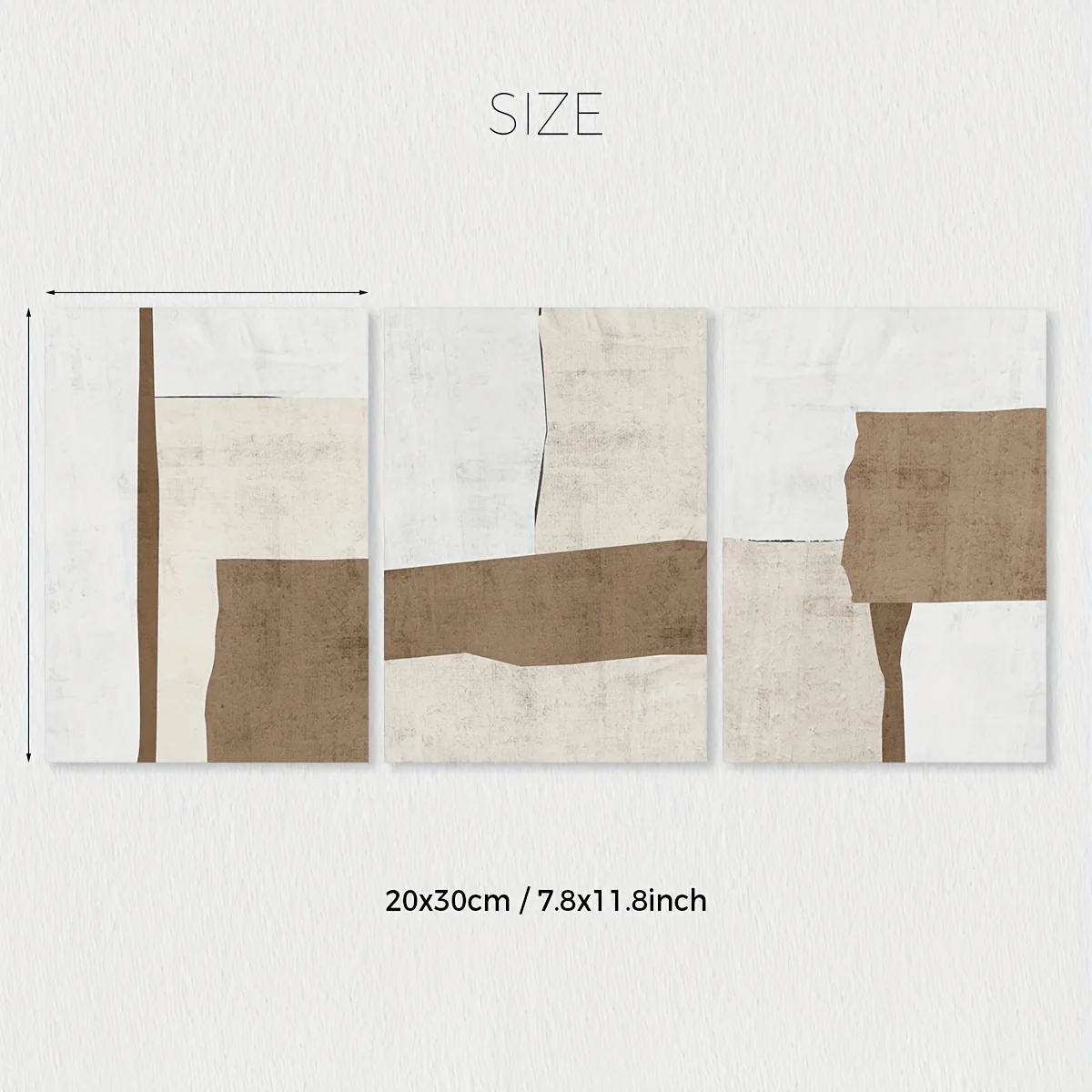 مجموعة مطبوعات فنية قماشية هندسية تجريدية حديثة مكونة من 3 قطع، ملصق فني جداري آرت ديكو بسيط باللون البيج والبني، ديكور لربيع وصيف B