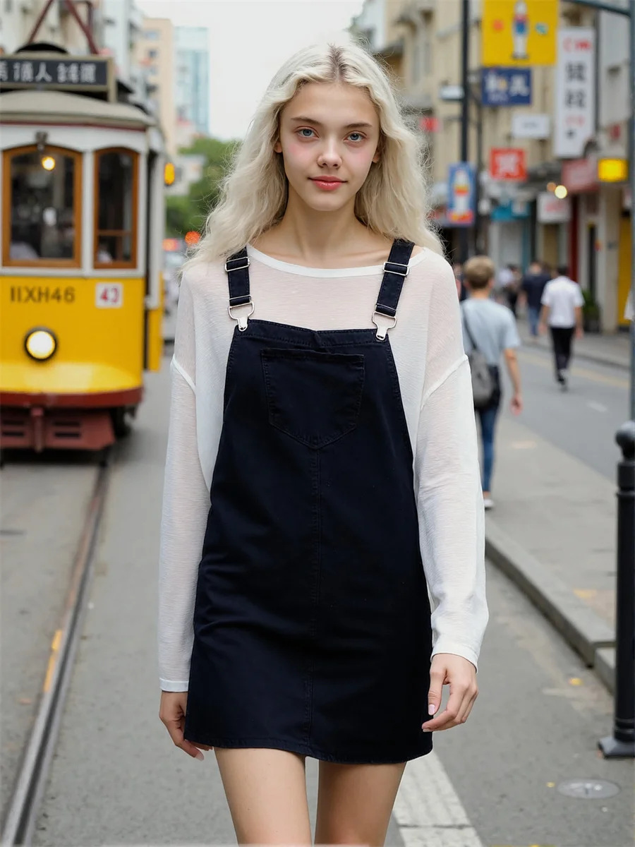 Abiti da donna Y2K Denim nero Vestibilità ampia Nozioni di base A-Line svasato Swing Skater Manica a sbuffo Ritagliata a forma di corpo Vita stretta Ritagliata