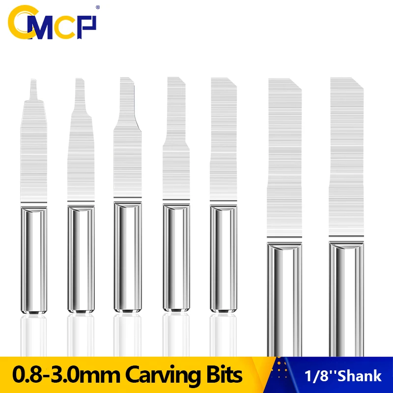 

CMCP PCB Engraving Bits 1/8''Shank Tipped 0.8-3.0mm Carving Bits Carbide End Mill CNC Milling Cutter Router Bit