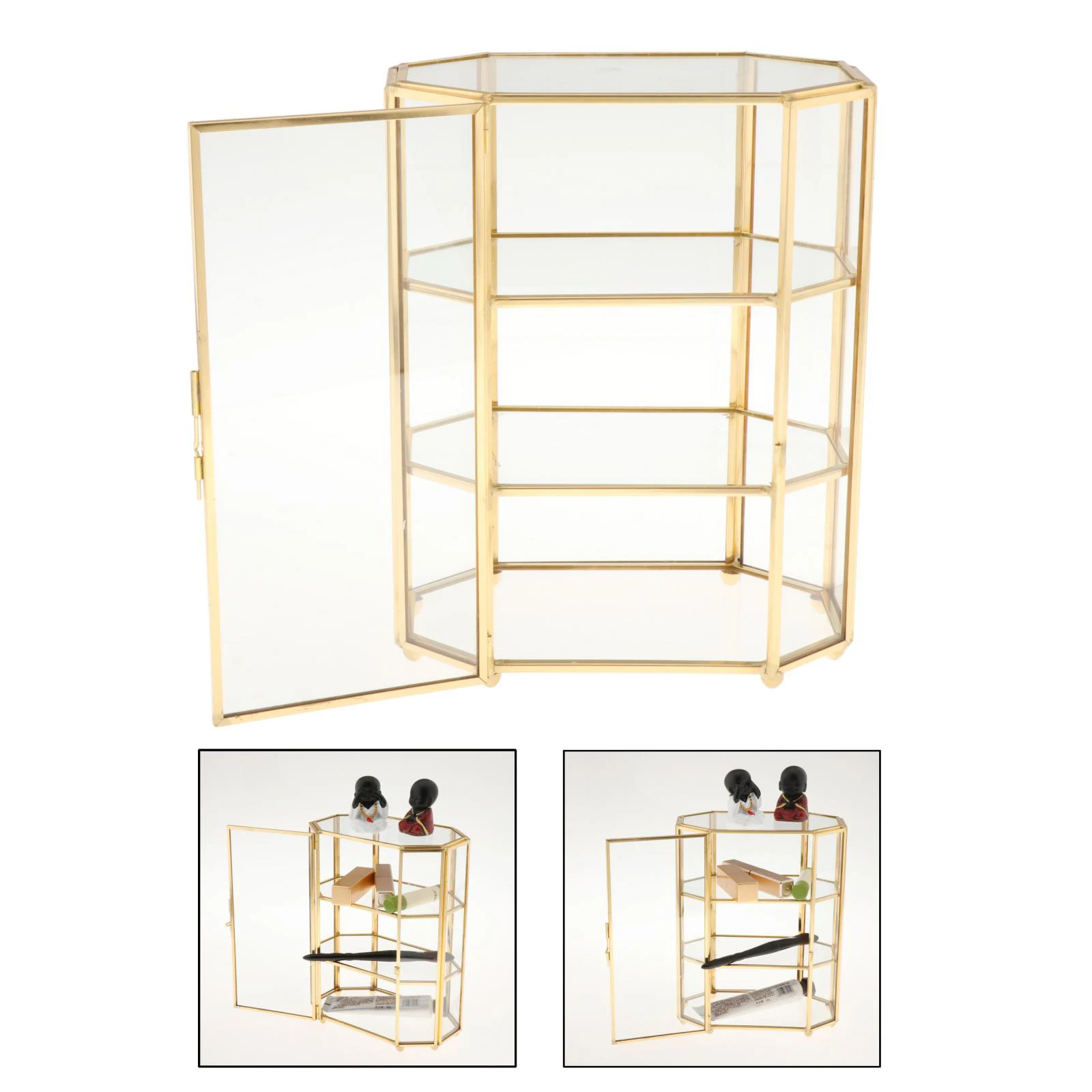 3-Tier Jewelry Box Glass Makeup Organizer Jewelry Box Multifunction Display Case for Dressing Table Decoration Storage