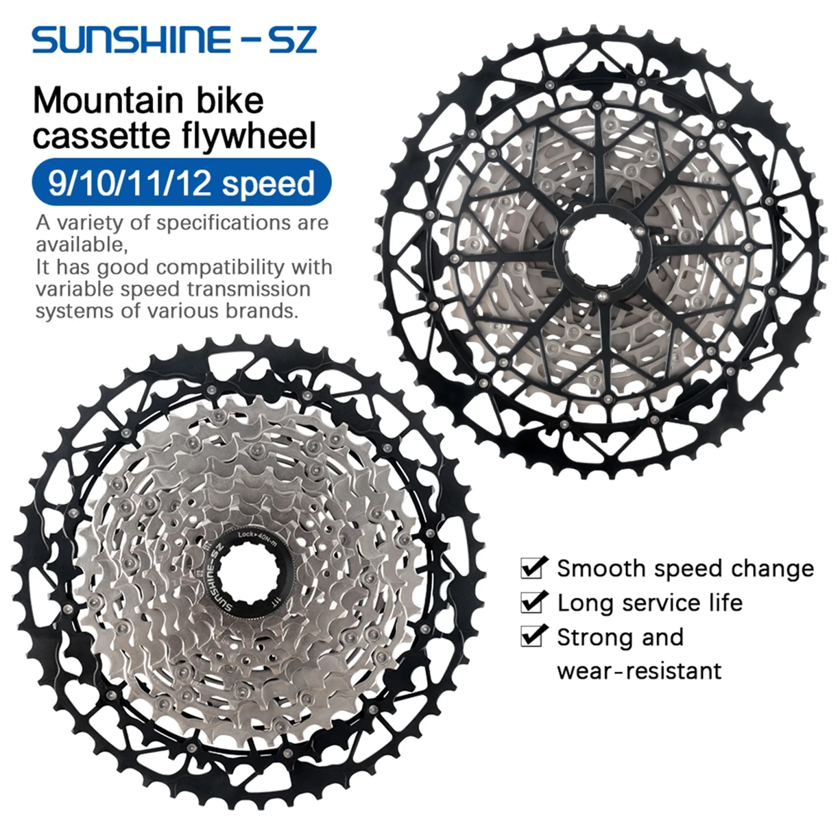 SUNSHINE – Cassette de vélo de montagne 8 9 10 11 12 vitesses, roue libre Extra légère 40 42 45 46T 48T 50T 52T pour pignon Shimano HG