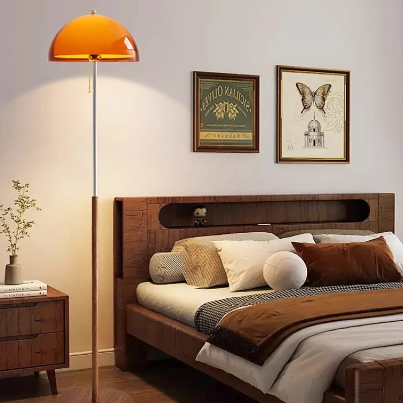 French Wrought Iron Foot Switch Floor Lamps Orange Acrylic Lampshade Living Room Bedroom Restaurant Office Retro Standing Lights