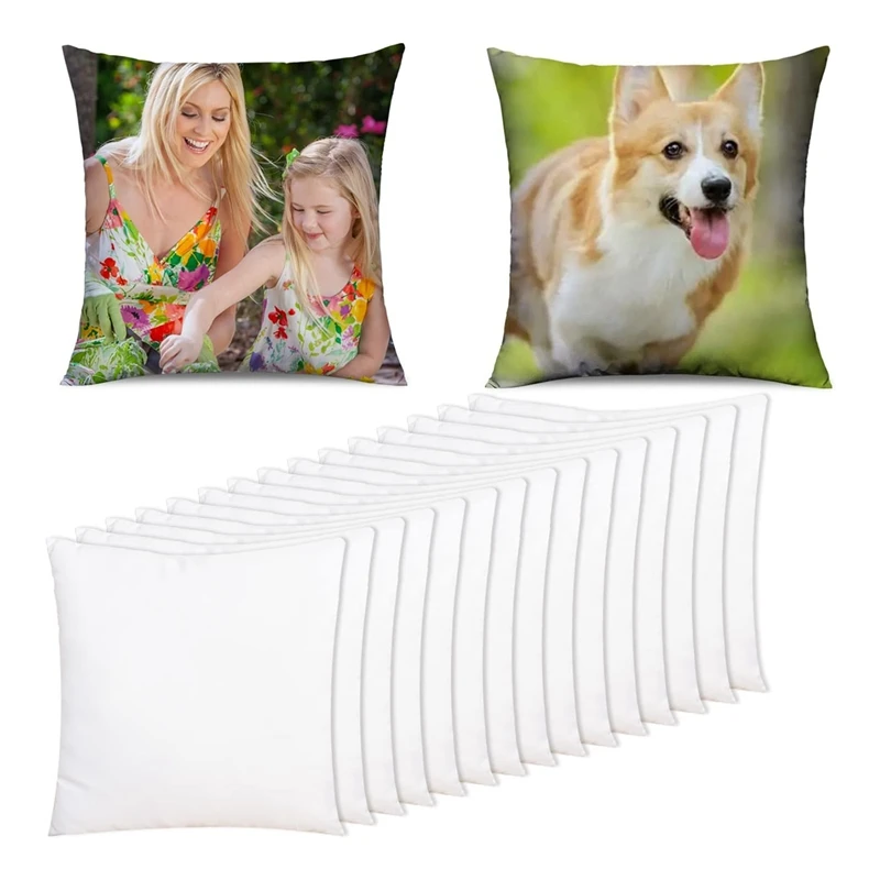 15 PCS Sublimation Blanks Pillow Cases 16X16inch White Cushion Covers Pillow Covers Heat Transfer DIY Custom Picture