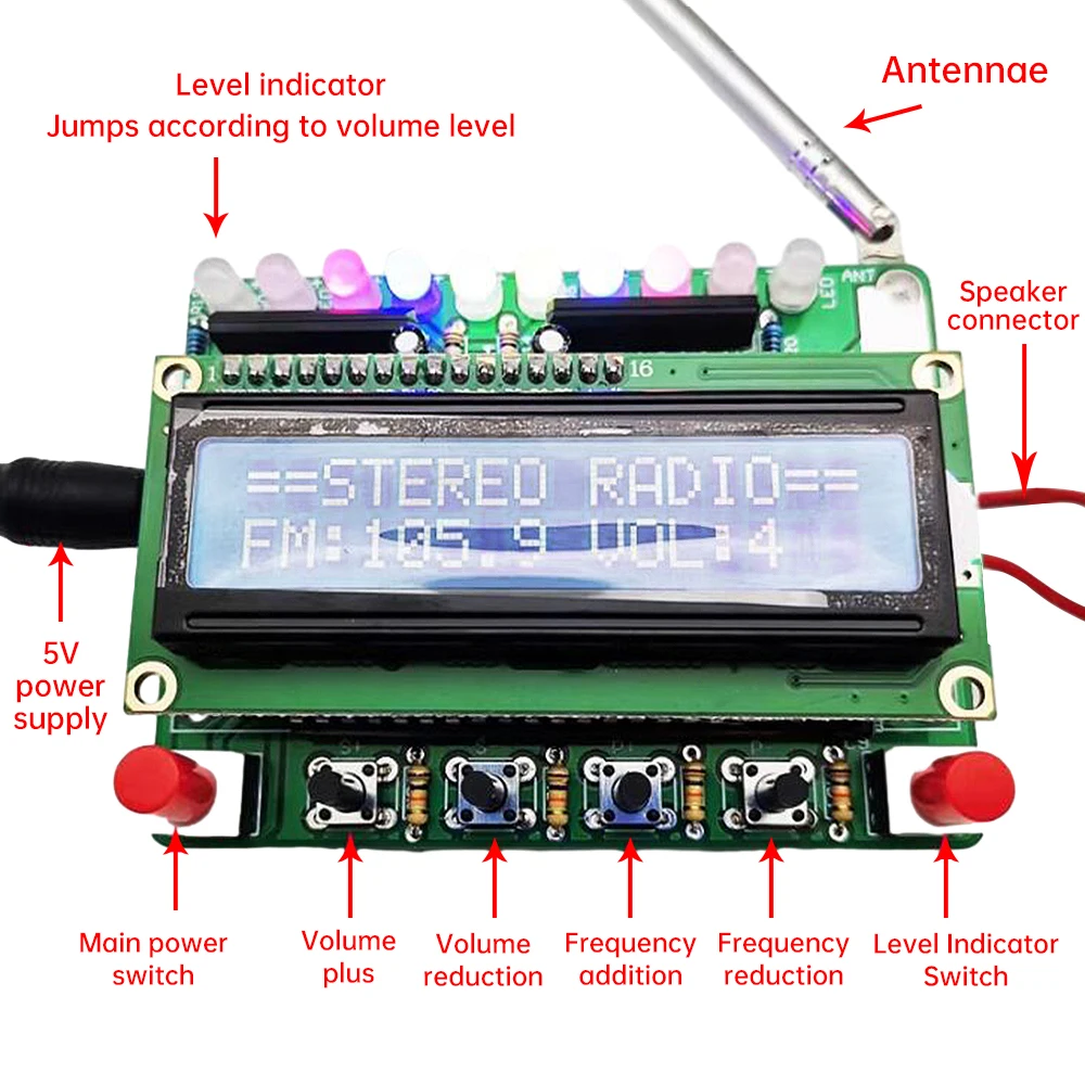 87-108MHZ FM Digital FM Radio Assembly Soldering Practice Kit RDA5807 LCD Display DIY Soldered Loose Parts