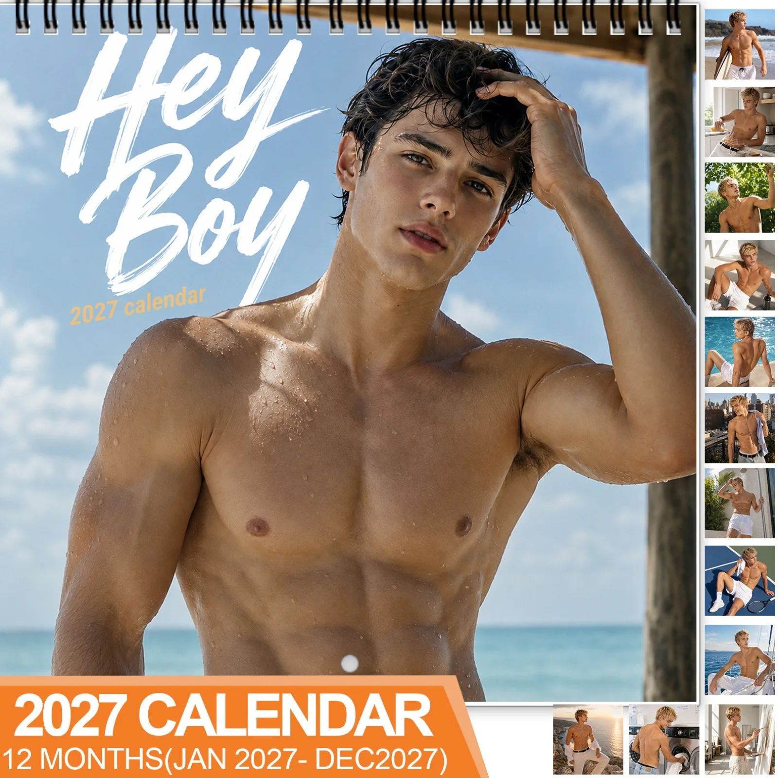 2027 Hi Baby Handsome Man Wall Calendar 12 Month Jan-Dec Hot Guy Photo Monthly Planner Home Decor Gift for Women