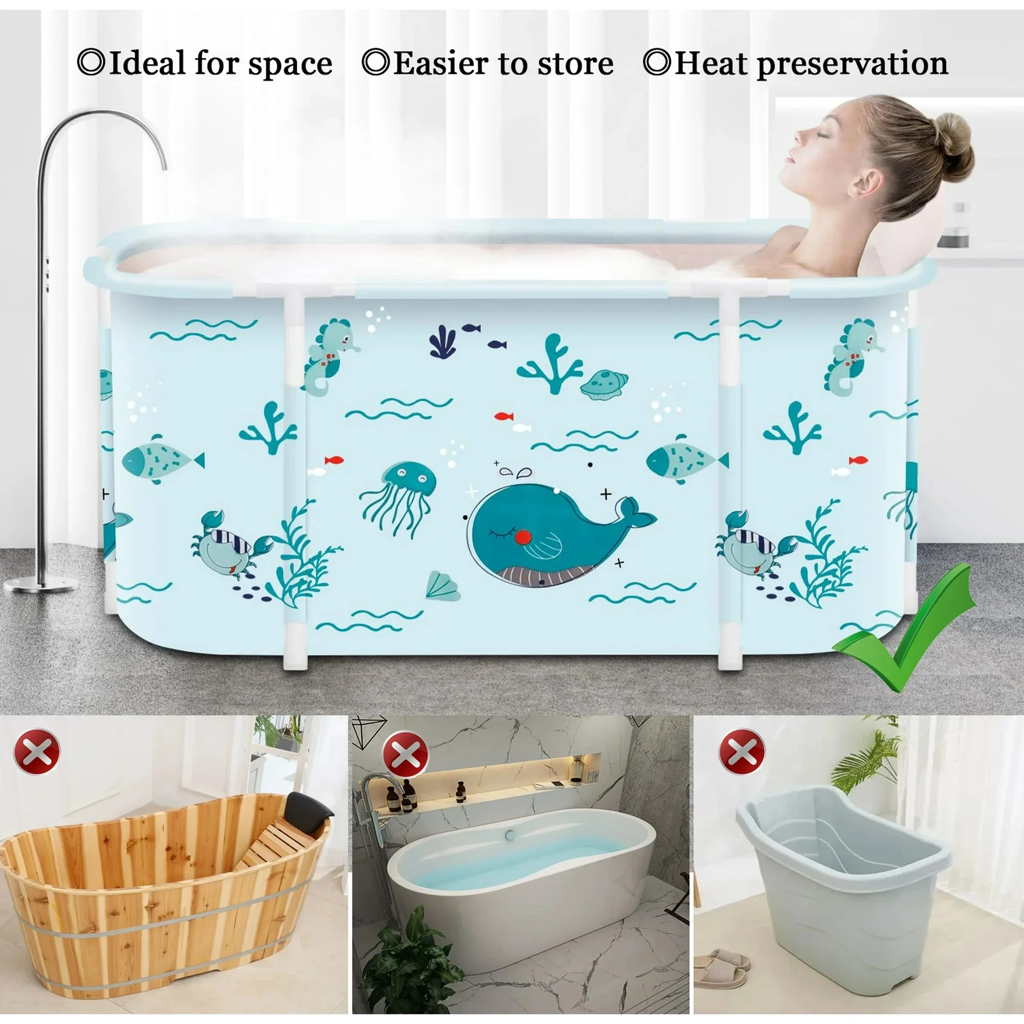 Large Portable Bathtub Portable Ice Bathtub Hot Bathtub Eco-Friendly Bathtub Adults with Accessories Kit,Thickening with Thermal