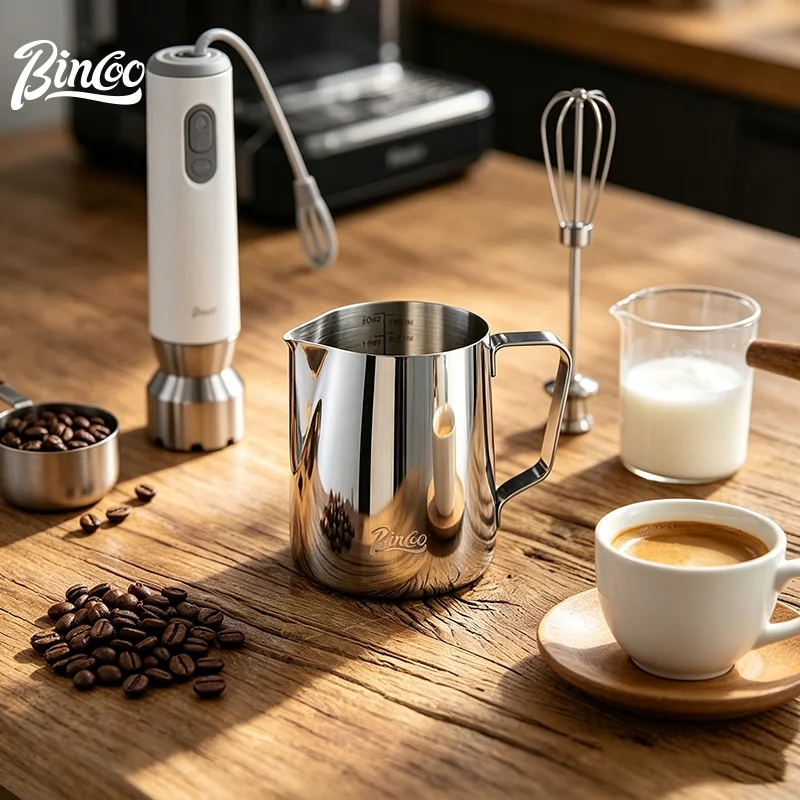 bincoo-brocca-per-latte-in-acciaio-inox-con-beccuccio-rotondo-350ml-600ml-con-scala-interna-set-brocca-per-montare-il-latte-e-penna-per-latte-art-barista-espresso