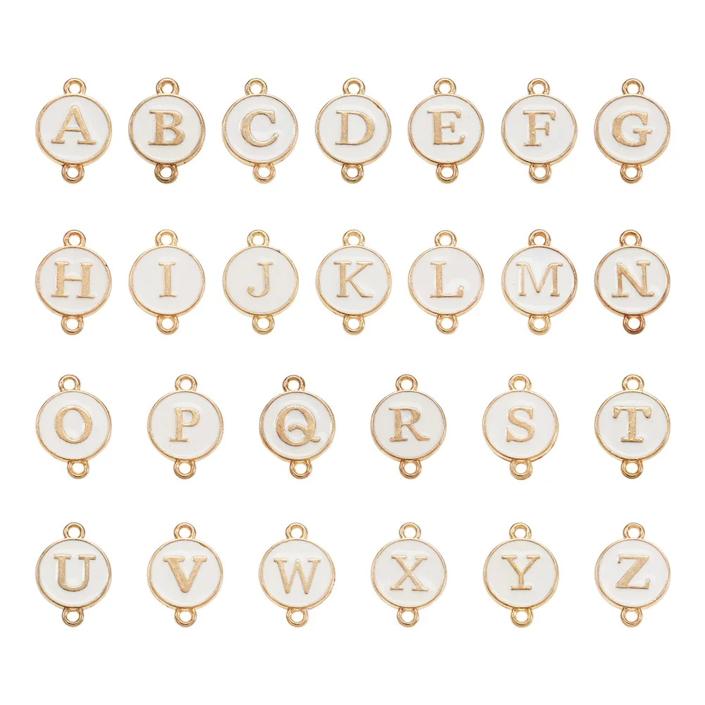 26Pcs Alloy Enamel Golden Letter A~Z Flat Round Links Connector Charms Double Hole For Bracelet DIY Jewelry Accessories