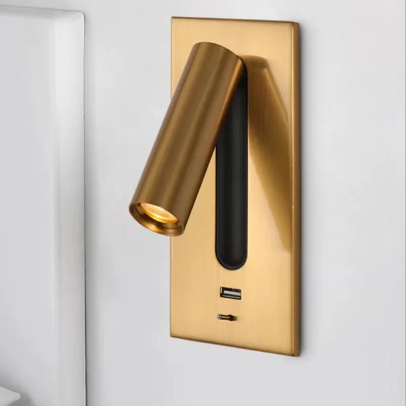 Guest room bedside reading wall lamp minimalist embedded usb rotatable eye protection spotlight USB charging