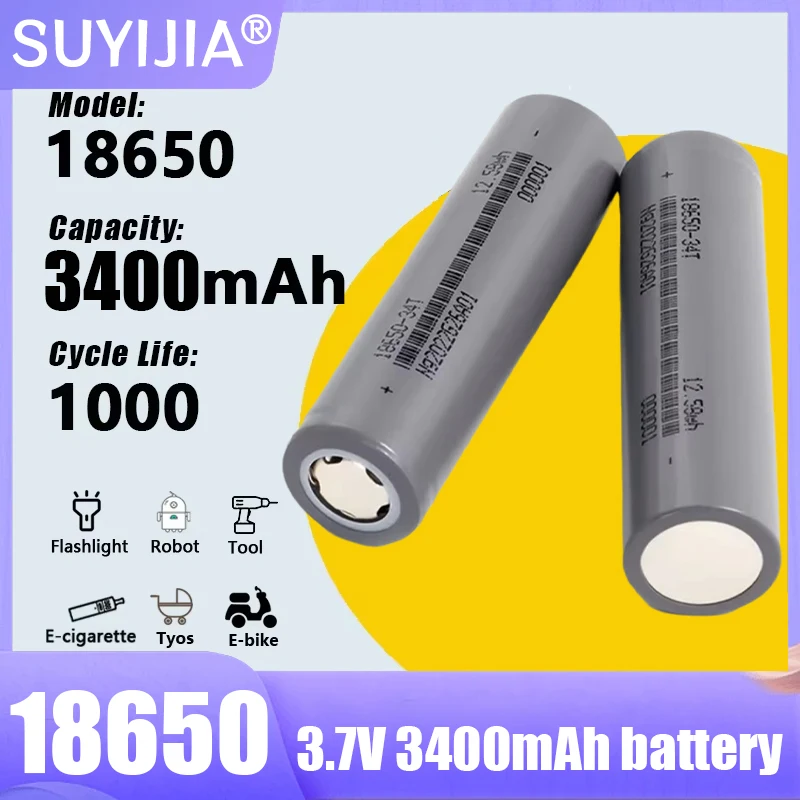 18650 3400mAh Battery 18650-34T Lithium Rechargeable Batteries for Strong Light Flashlight Power Bank Cameras Aerial Model DVD