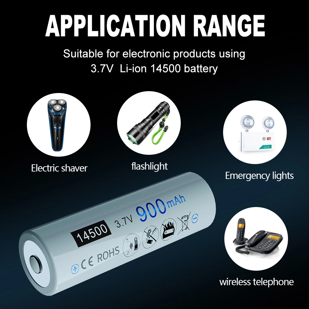 PALO 100% Capacity 14500 900mAh 3.7V Li-ion Rechargeable Battery AA Batteries for Camera Led Flashlight Headlamps Torch Mouse