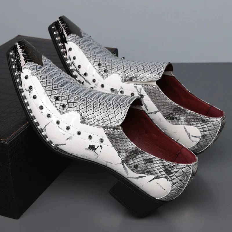 Men's Plus Size Snake Print Dress Shoes Cap Toe Studded Monk Strap Slip-On Loafers British Style Comfort Breathable Sneakers Men