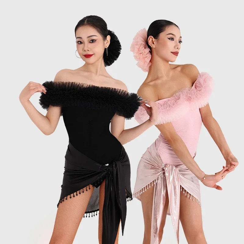 

Fashion Adults Chacha Latin Dance Competition Costume One Shoulder Latin Top Wrap Skirt Women Latin Dance Cothing