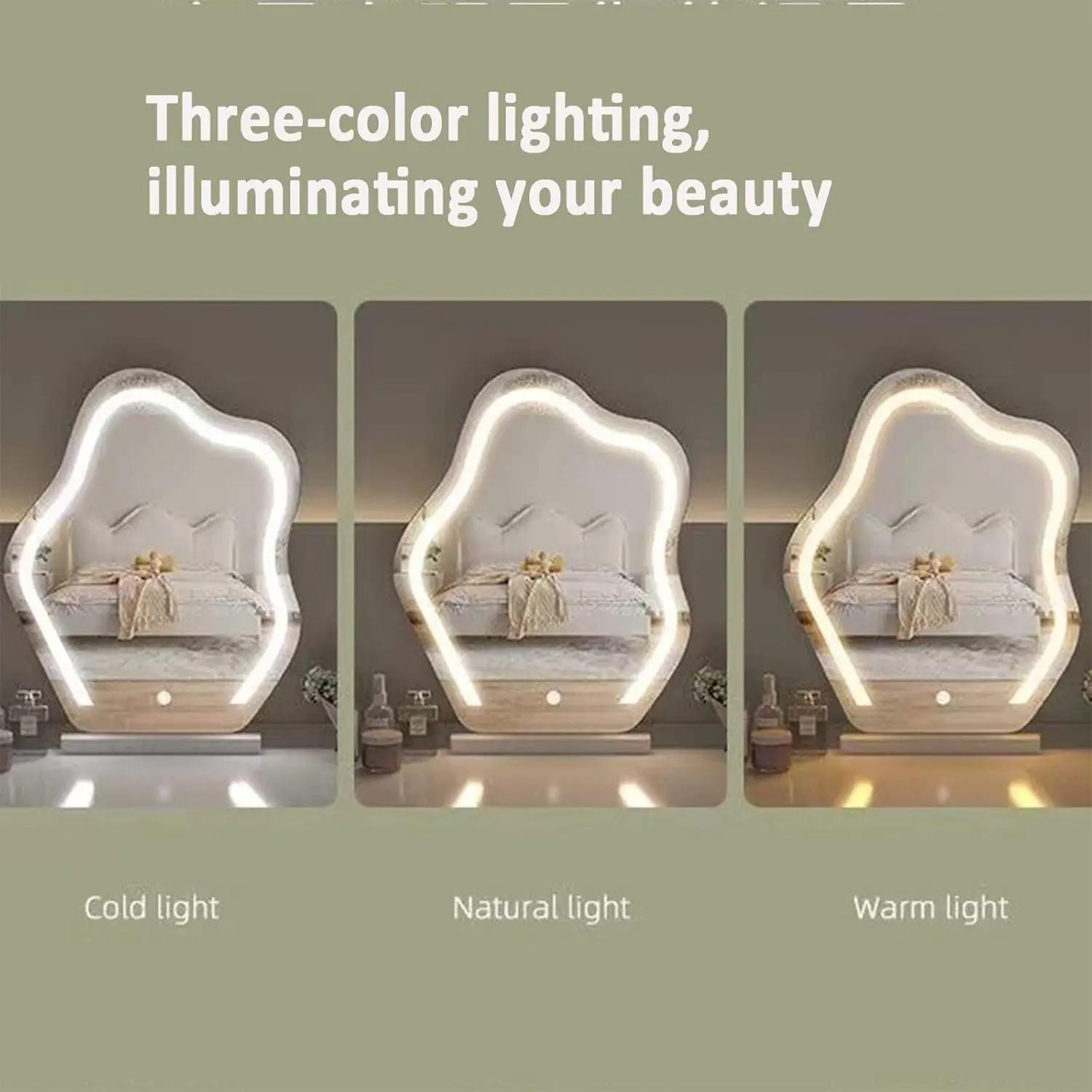 Tabletop Cosmetic Makeup Mirror with Led Lights Lighted Vanity Touchable Dimmable Multi-color Cloud Mirrors With stand