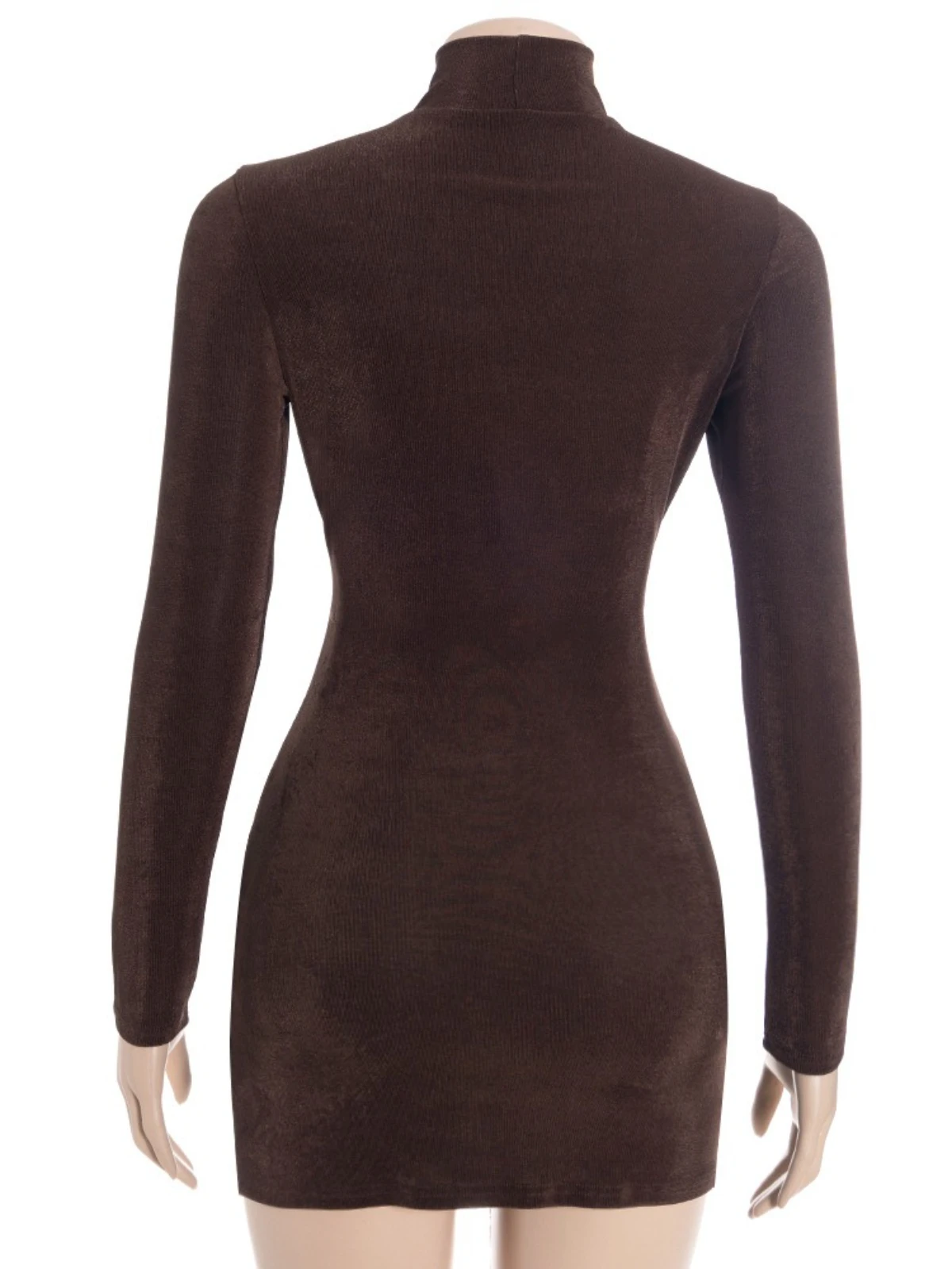 SsTss Sexy Hollow Out Bodycon Mini Dress for Women Elegant Turtleneck Metal Ring Long Sleeve Slim Fit Cut Out Club Party Dress