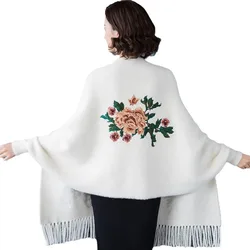 Cashmere Women Floral Scarf Winter Warm Fur Shawl and Wrap Bandana Pashmina Female Foulard Soft Thick Blanket Poncho 2024