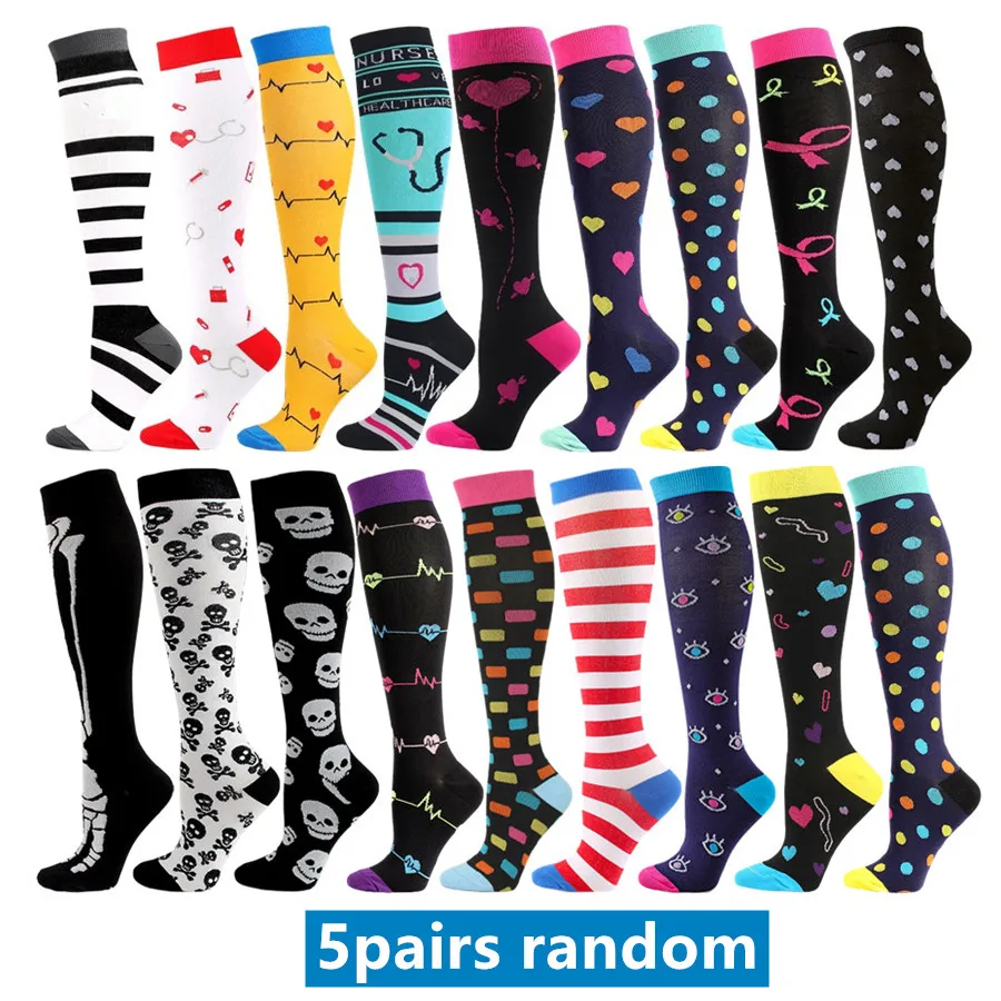 5 Paar zufällige Kompressionssocken für Herren und Damen, Sport, Skateboard, Tennis, Wandern, Rugby