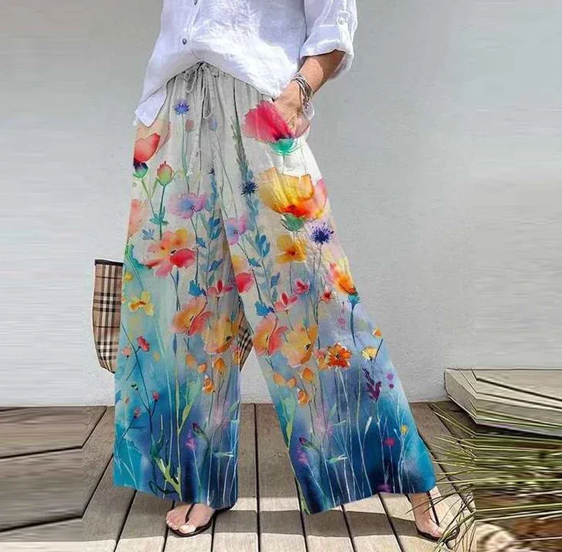 

Women's 2024 Summer Printing Trousers Long Harem Women Spring Fashion High Waist Wide leg pants Trouser Loose Streetwear Pant