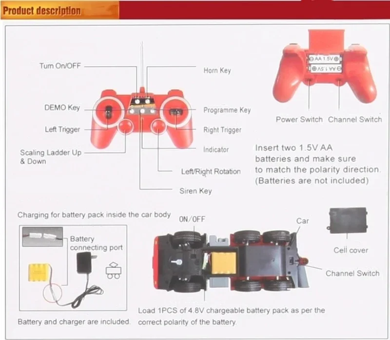 Double E E517 2.4G RC Fire Truck Spray Water 1/20 Remote Control Simulation Lift Cloud Ladder Engineering Vehicle Kids Toys Boy