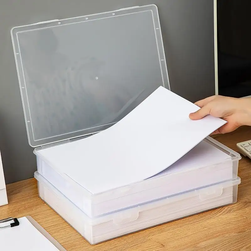 1Pcs Transparent A4 Document Box With Lid-Clear Office Home Filing Storage Organizers