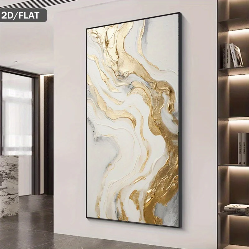 2D/Flat Large Modern Abstract Marble Canvas Wall Art Unframed Minimalist Neutral Golden Marble Canvas Art for Living Room Decor