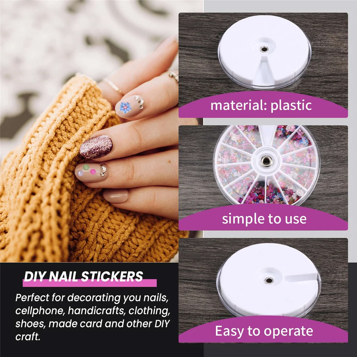 1200 pezzi ruota mista 3D unghie fai da te Glitter brillanti strass Art Tips decorazione