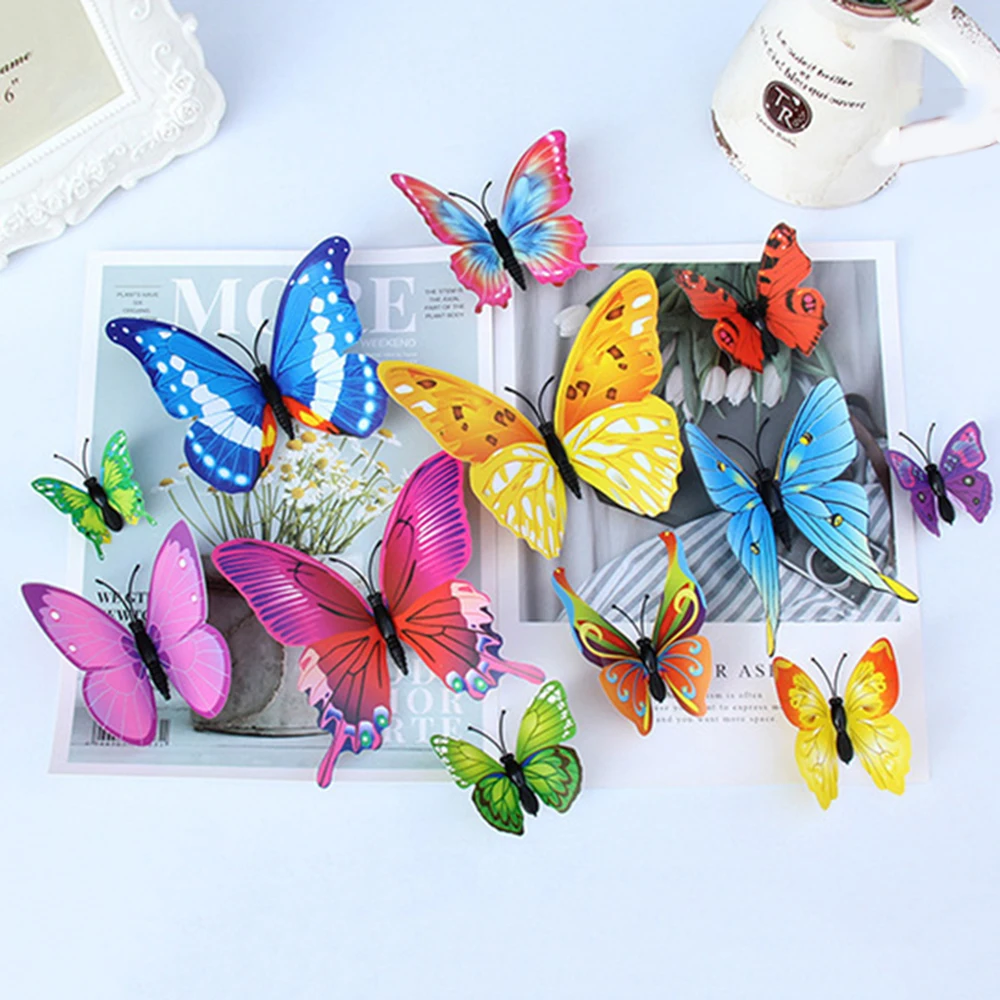12 Stück bunte Schmetterling Wanda uf kleber Kühlschrank Magnet nach Hause Kinderzimmer 3d Schmetterling Wanda uf kleber Hochzeits dekoration Wanda uf kleber